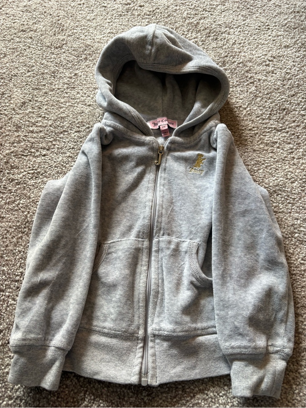 Juicy Couture Gray Zip-Up Hoodie with Gold Logo Accent
